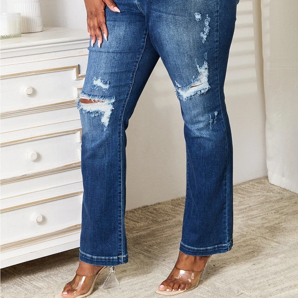 LIMITED TIME ONLY Judy Blue Full Size Mid Rise Hand Sand & Destroy Bootcut Jeans - Picture 5 of 16
